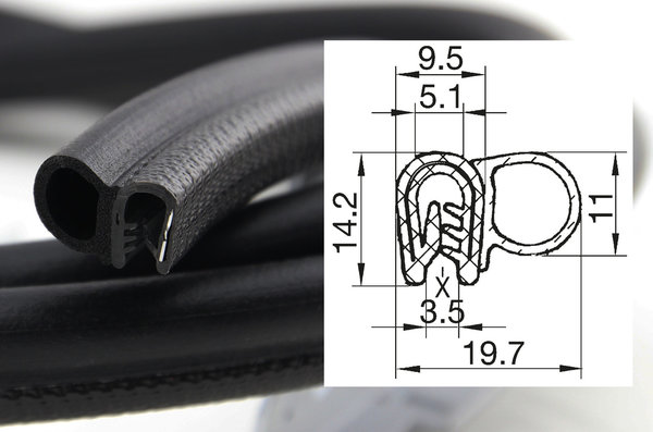 DS1 - PVC/ EPDM Kantenschutz Dichtungs Profil Gummi Dichtung seitlich - Klemmbereich 1 - 4 mm