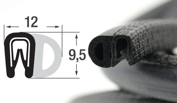 DS4  - PVC/ EPDM Kantenschutz Dichtungs Profil Gummi Dichtung seitlich - Klemmbereich 1 - 2 mm
