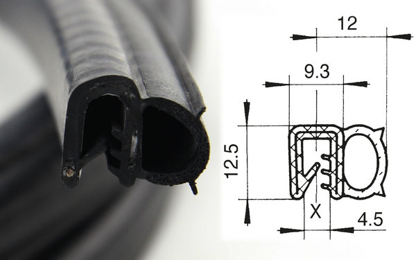 DS7 - PVC/ EPDM Kantenschutz Dichtungs Profil Gummi Dichtung seitlich - Klemmbereich 1 - 4 mm