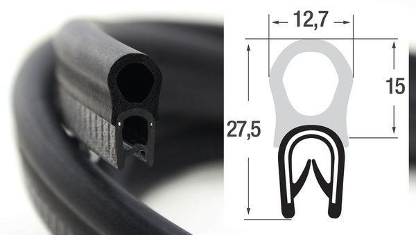 DO7 - PVC/ EPDM Kantenschutz Dichtungs Profil Gummi Dichtung oben - Klemmbereich 1 - 4 mm