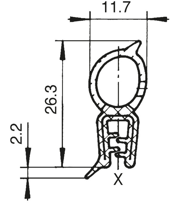 DO11 - PVC/ EPDM Kantenschutz Dichtungs Profil Gummi Dichtung oben - Klemmbereich 1 - 2 mm