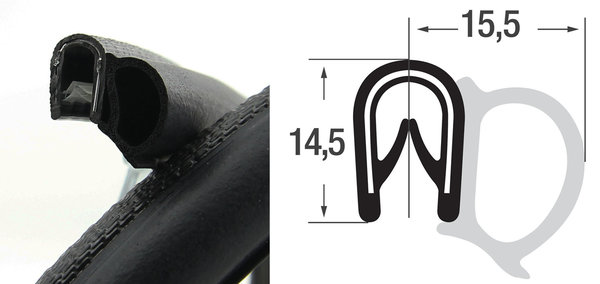 DS12 - PVC/ EPDM Kantenschutz Dichtungs Profil Gummi Dichtung seitlich - Klemmbereich 1 - 4 mm