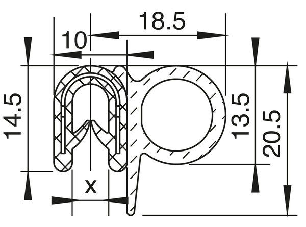 DS9 - PVC/ EPDM Kantenschutz Dichtungs Profil Gummi Dichtung seitlich - Klemmbereich 1,5 - 2,5 mm