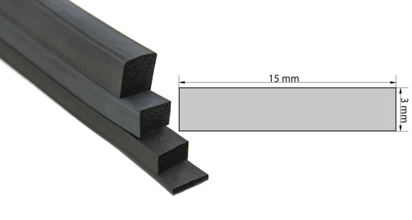 VKP3x15 Moosgummi EPDM - Vierkantprofil 3x15 mm Gummiprofil, Profilgummi, Rechteck
