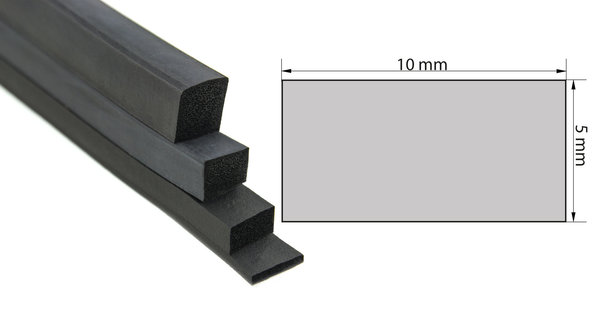 VKP5x10 Moosgummi EPDM schwarz Vierkantprofil 5x10 mm Gummiprofil, Profilgummi, Rechteck