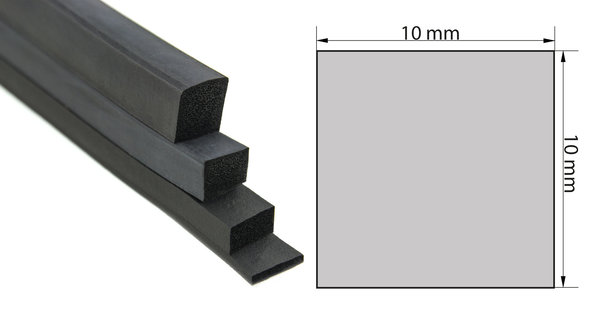 VKP10x10 Moosgummi EPDM - Vierkantprofil 10x10 mm Gummiprofil, Profilgummi, Quadrat