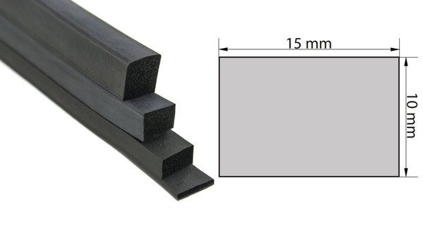 VKP10x15  Moosgummi EPDM - Vierkantprofil 10x15 mm Gummiprofil, Profilgummi, Rechteck