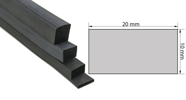 VKP10x20 Moosgummi EPDM - Vierkantprofil 10x20 mm Gummiprofil, Profilgummi, Rechteck