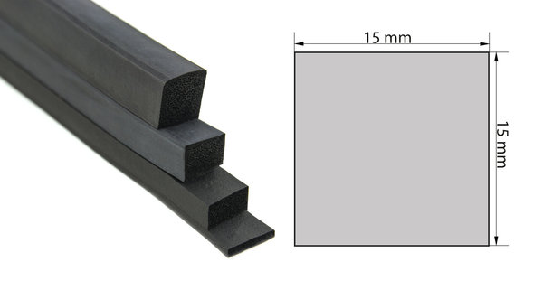 VKP15x15  Moosgummi EPDM - Vierkantprofil 15x15 mm Gummiprofil, Profilgummi, Quadrat