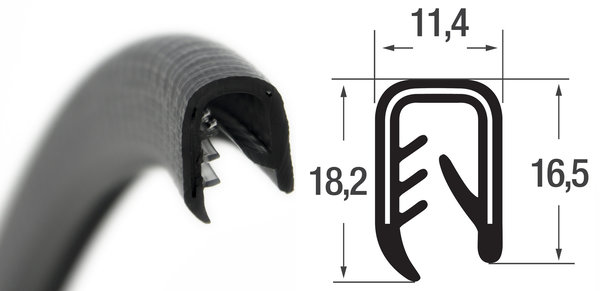 KS-S4-6S Kantenschutzprofil schwarz Klemmbereich 4-6 mm Maße 18,2x11,4x16,5 mm