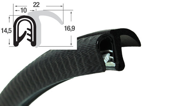 DF18 -Kantenschutz Dichtungs Profil Dichtung PVC/EPDM - Klemmbereich 1-3,5 mm