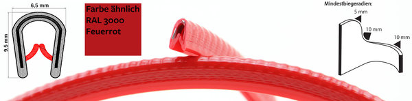 KS1-2RG Kantenschutzprofil Rot glänzend ähnlich RAL3000 Klemmbereich 1-2 mm Maße 9,5x6,5 mm