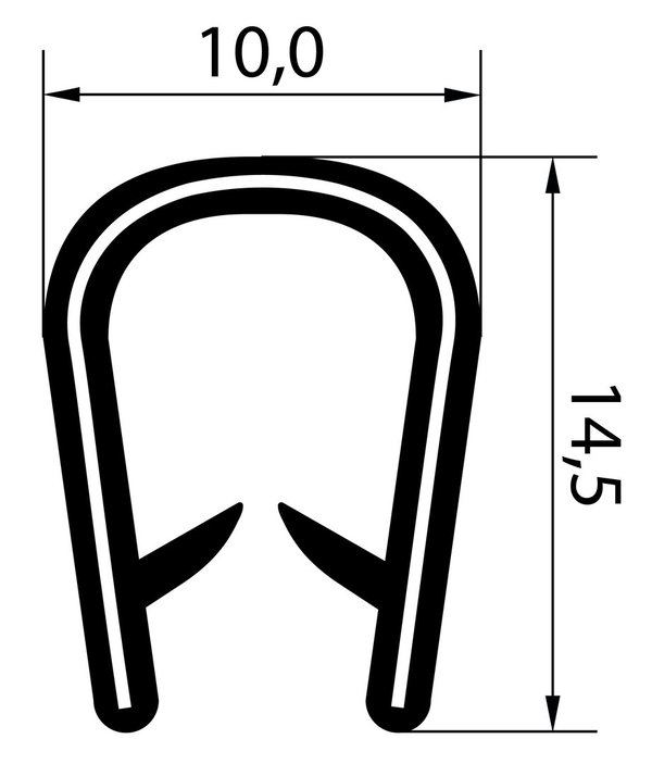 KS1-4S-M Kantenschutzprofil Schwarz-matt Klemmbereich 1-4 mm Maße 14,5x10 mm