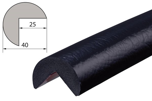 ES4-S Eckschutzprofil (PU) mit Klebefläche - Schwarz - Stoßschutz - Warnprofil - Schutzprofil
