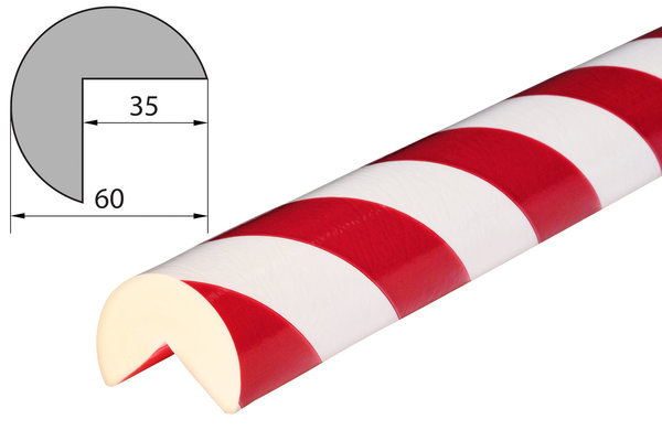 ES5-RW-1 Eckschutzprofil (PU) mit Klebefläche Rot/Weiß - Stoßschutz - Warnprofil (1m Stück)