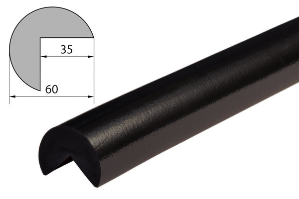 ES5-S-1 Eckschutzprofil (PU) mit Klebefläche Schwarz - Stoßschutz - Warnprofil (1m Stück)