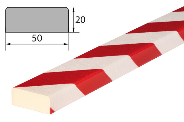 FS2-RW Flächenschutzprofil (PU) mit Klebefläche - Rot/Weiß - Stoßschutz - Warnprofil - Schutzprofil