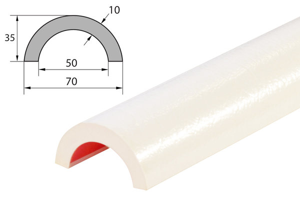 ROS2-W Rohrschutzprofil (PU) mit Klebefläche - Weiß - Stoßschutz - Warnprofil - Schutzprofil