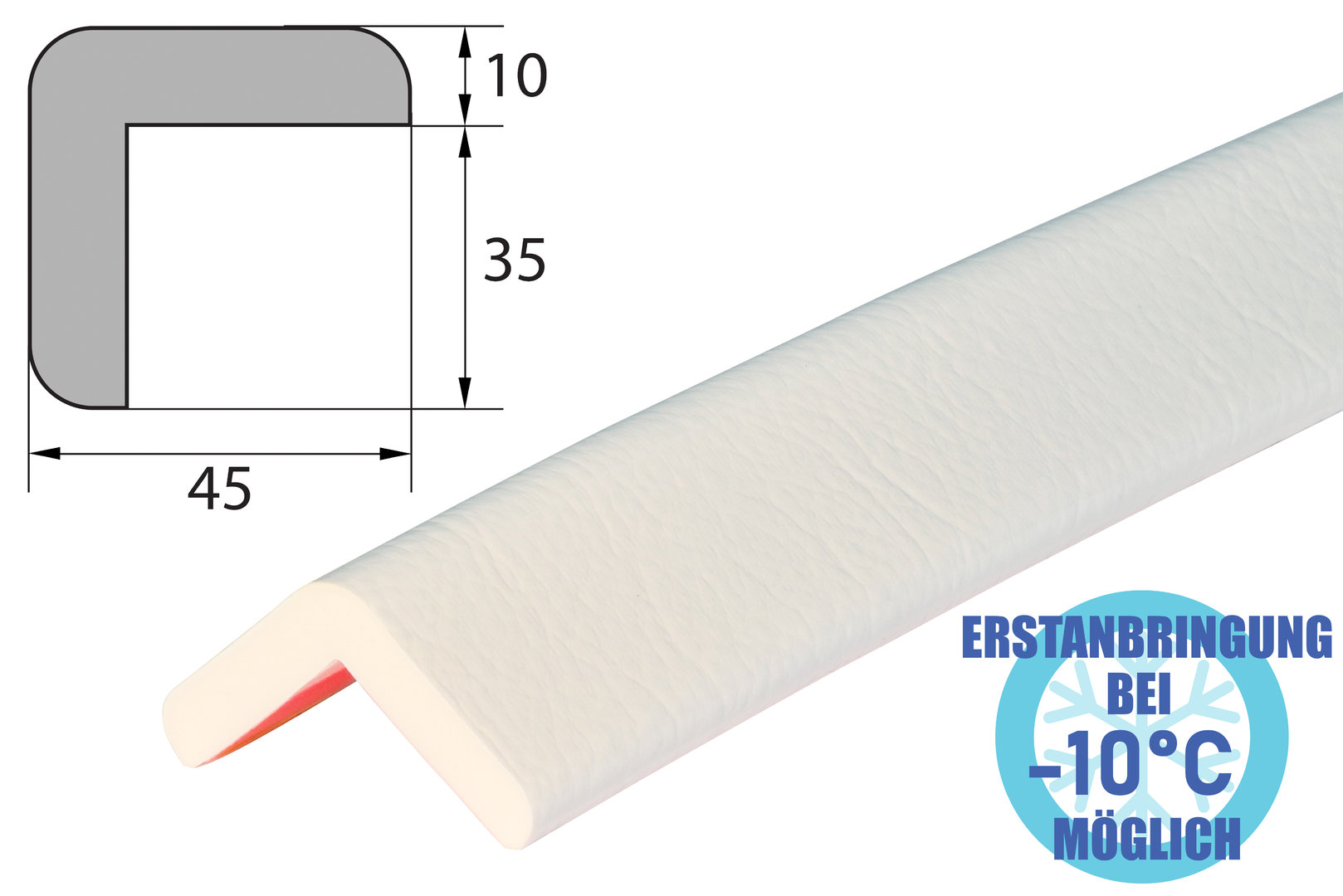 ES2-FR-W Eckschutzprofil PU mit dauerfrostgeeigneter Klebefläche Weiß Stoßprofil 