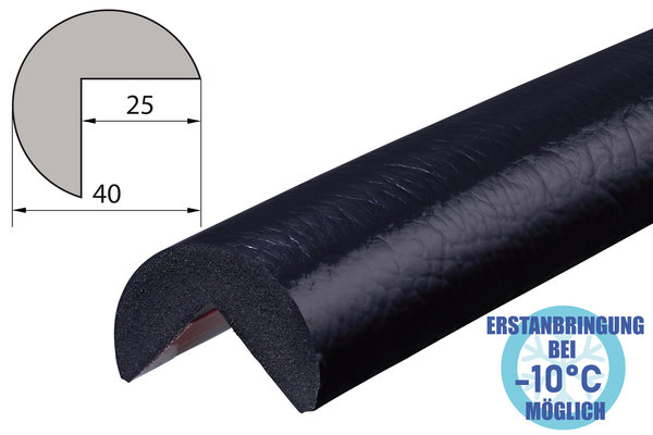 ES4-FR-S Eckschutzprofil (PU) mit dauerfrostgeeigneter Klebefläche -Schwarz-Stoßschutz -Warnprofil
