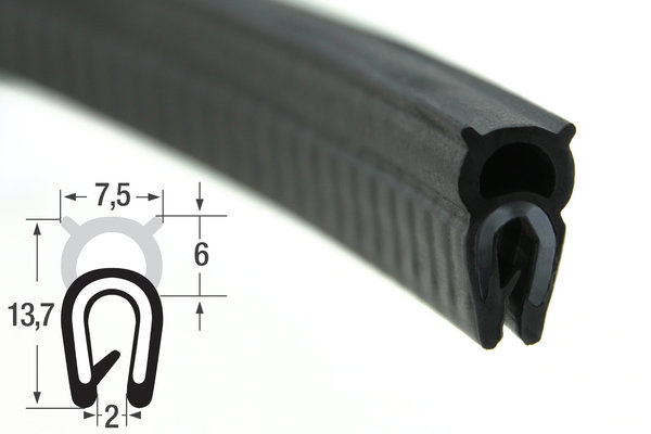 DO9 - TPE mit POM NIRO Kantenschutz Dichtungs Profil Gummi Dichtung oben - Klemmbereich 1 - 2 mm
