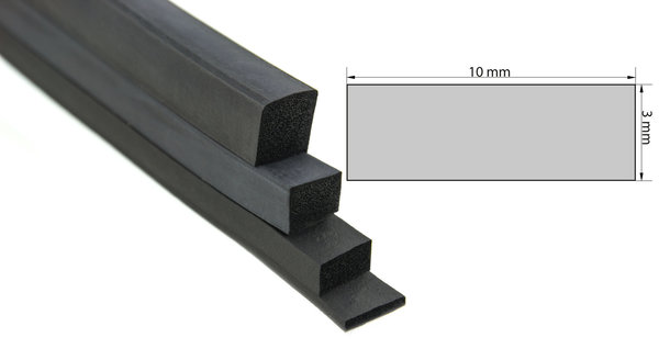 VKP3x10-B (VE 100 Meter) Moosgummi EPDM - Vierkantprofil 3x10 mm Gummiprofil, Profilgummi
