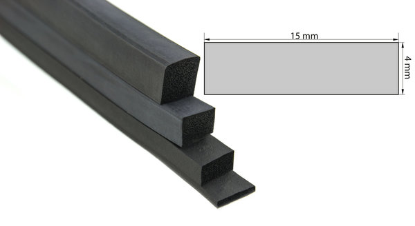 VKP4x15-B (VE 100 Meter) Moosgummi EPDM - Vierkantprofil 4x15 mm Gummiprofil, Profilgummi
