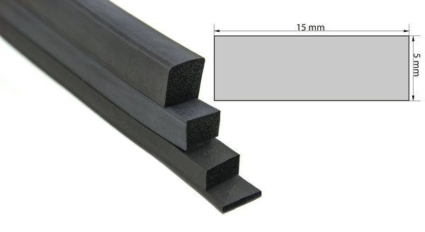 VKP5x15-B (VE 50 Meter) Moosgummi EPDM - Vierkantprofil 5x15 mm Gummiprofil, Profilgummi