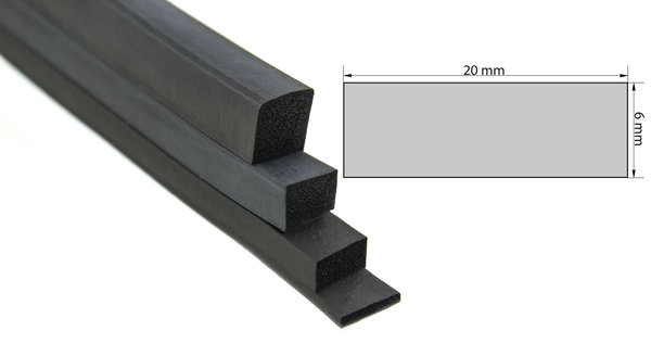 VKP6x20 (VE 50 Meter) Moosgummi EPDM schwarz und grau - Vierkantprofil 6x20 mm Gummiprofil