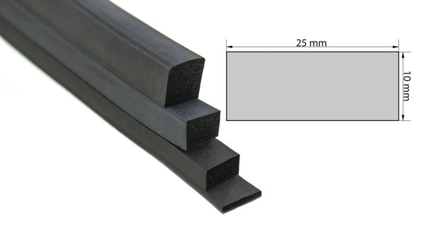 VKP10x25-B (VE 50 Meter) Moosgummi EPDM - Vierkantprofil 10x25 mm Gummiprofil, Profilgummi