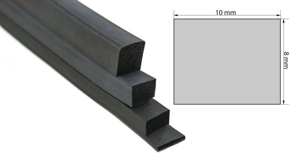 VKP8x10 (VE 100 Meter) Moosgummi EPDM schwarz Vierkantprofil 8x10 mm Gummiprofil