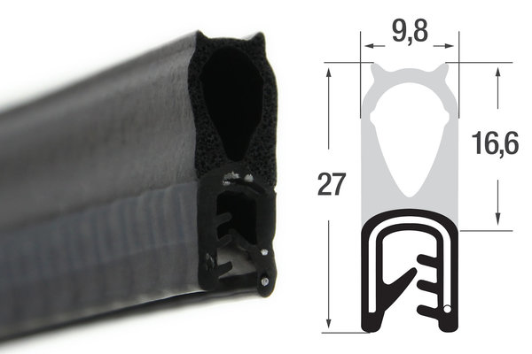 DO23 - EPDM Kantenschutz Dichtungs Profil Gummi Dichtung oben - Klemmbereich 1,5-3,5 mm