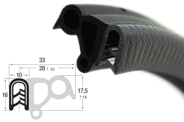 DS35 - EPDM Kantenschutz Dichtungs Profil Gummi Dichtung seitlich - Klemmbereich 2,5 - 4 mm