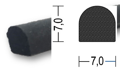 DP3 - 10 Meter - EPDM Moosgummi Halbrundprofil D-Profil 7x7 mm Gummidichtung Türdichtung